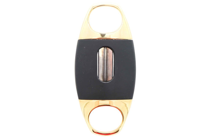 Lotus Anodized Black and Polished Gold Jaws Serrated Blade 64 Ring Gauge V-Cut Cigar Cutter - 24-CV04