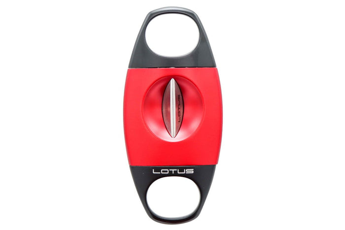 Lotus Anodized Red and Black Matt Jaws Serrated Blade 64 Ring Gauge V-Cut Cigar Cutter - 24-CV03