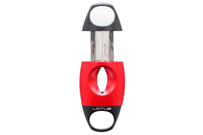 Lotus Anodized Red and Black Matt Jaws Serrated Blade 64 Ring Gauge V-Cut Cigar Cutter - 24-CV03
