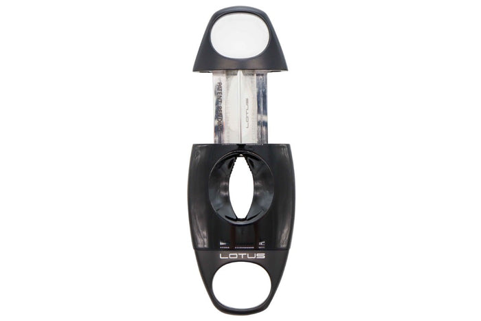 Lotus Glossy Black and Black Matt Jaws Serrated Blade 64 Ring Gauge V-Cut Cigar Cutter - 24-CV01