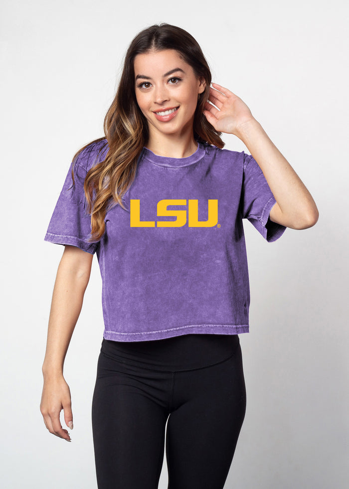 LSU Tigers Women's Grape Relaxed, boxy Mineral wash T-Shirt with Crew neck and short sleeves