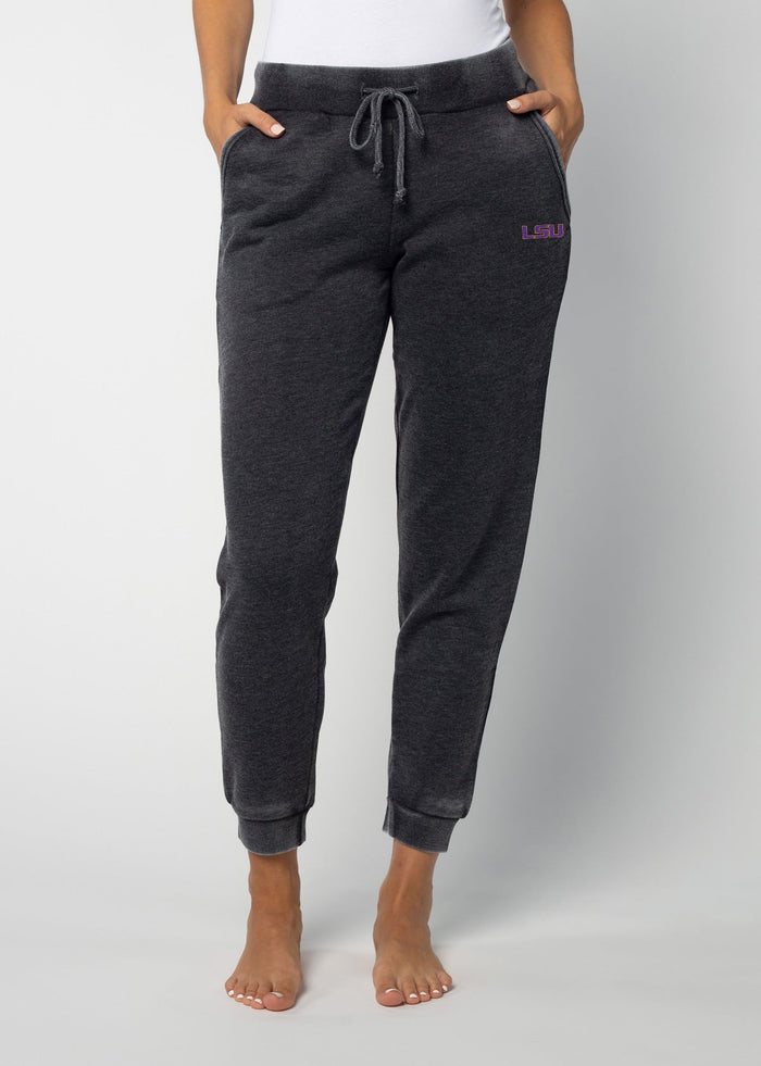 LSU Tigers Women's Charcoal Mid-rise, slim fit, tapered leg Burnout fleece Joggers with Drawstring waistband, side pockets and tapered legs with rub cuffs