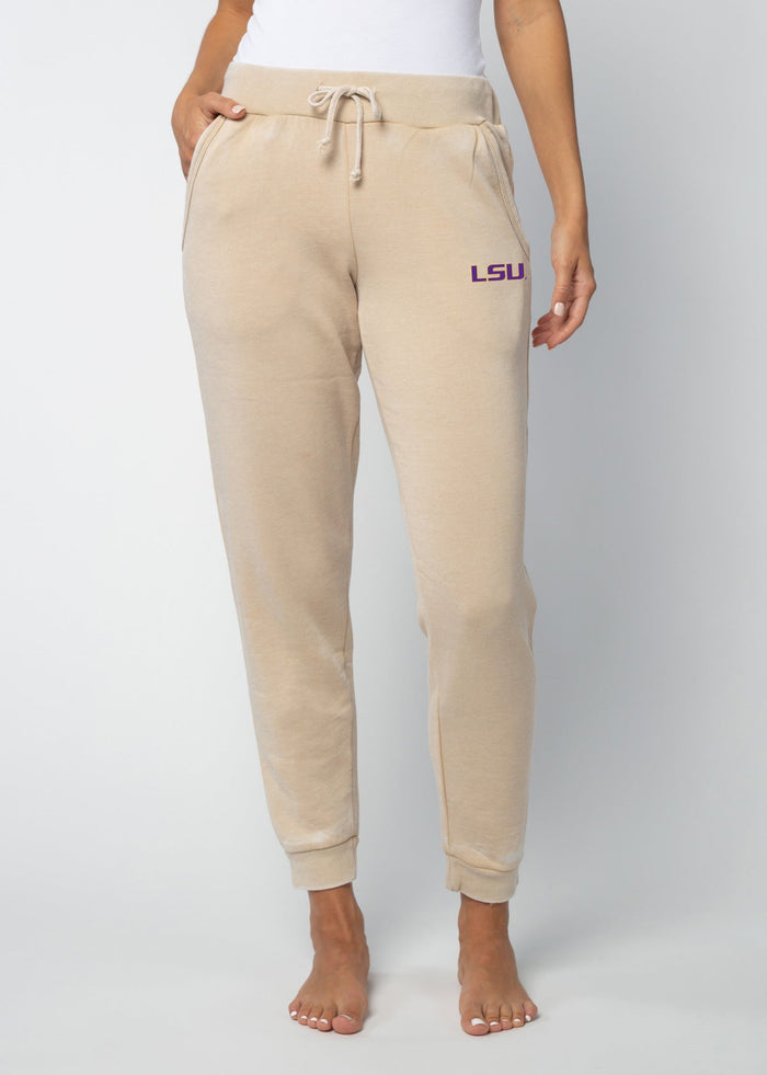 LSU Tigers Women's Oatmeal Mid-rise, slim fit, tapered leg Burnout fleece Joggers with Drawstring waistband, side pockets and tapered legs with rub cuffs