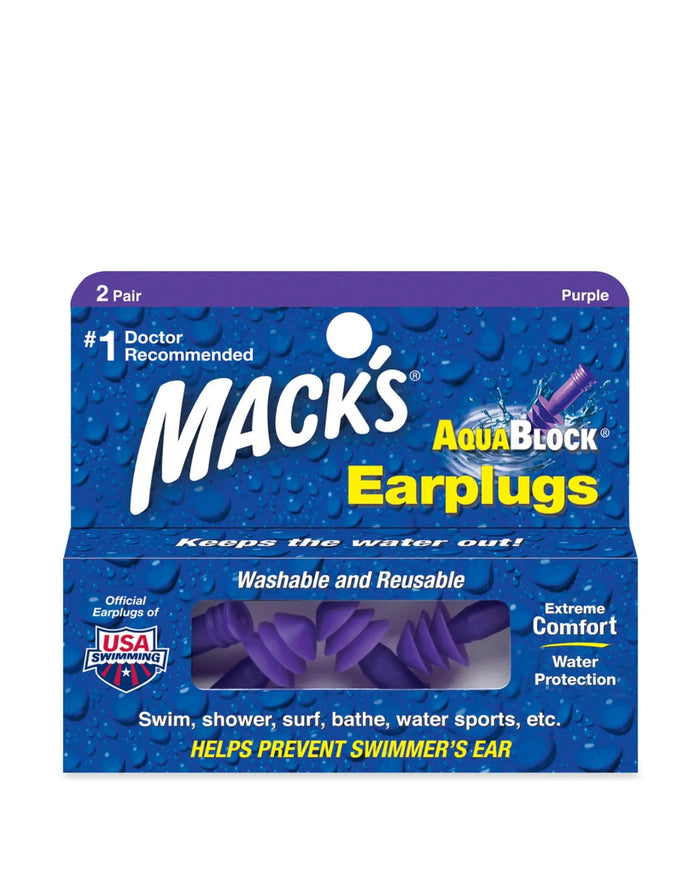 Mack's -Aqua Block Ear Plugs - 2 Pairs - Purple - Packaging