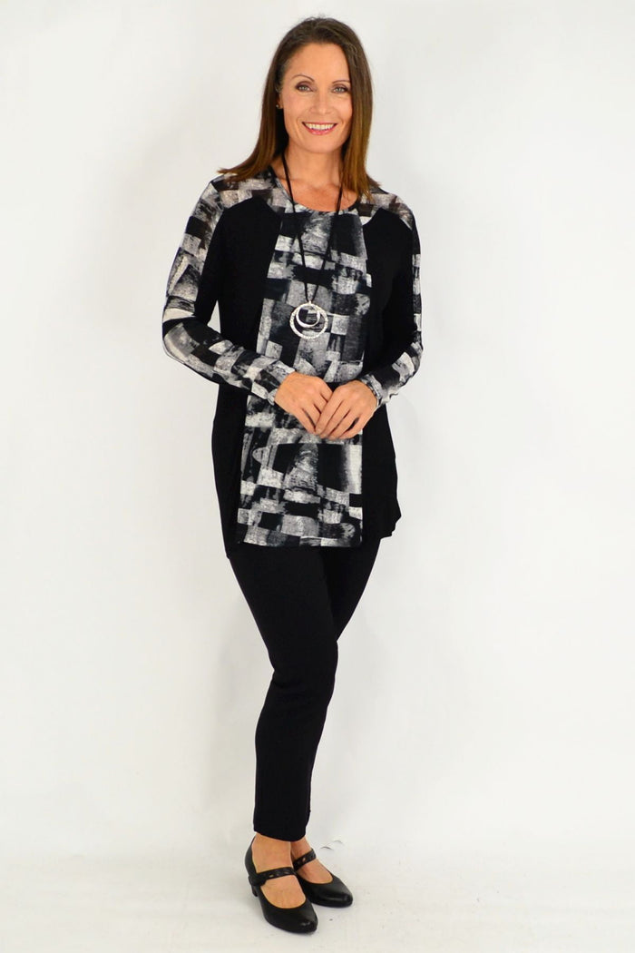 Maria Silver Black Cordelia St tunic top, long black and grey tunic dress with relaxed fit and stylish design.