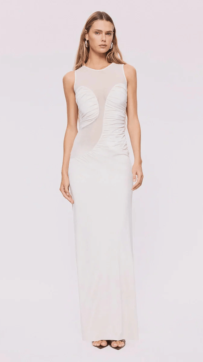 Marjo Sleeveless Midi Dress-White