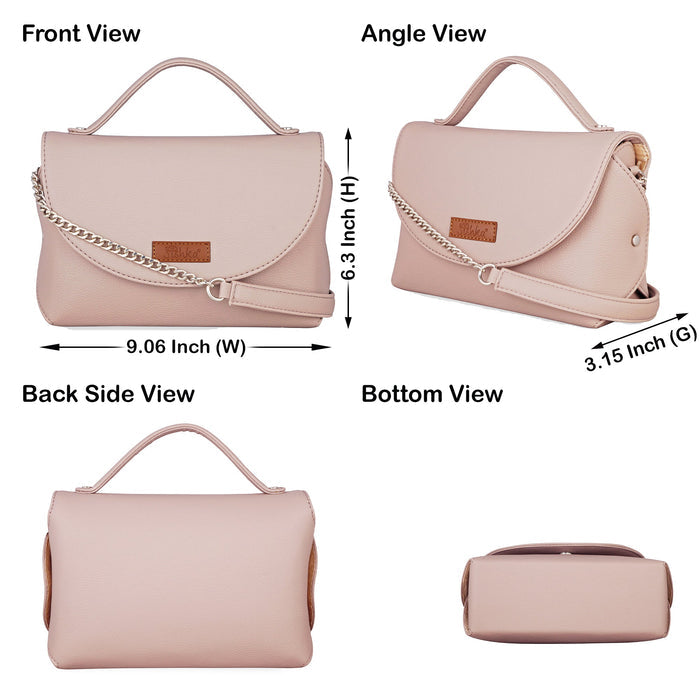 Women’s mauve vegan leather top handle crossbody sling shoulder bag-infographic image