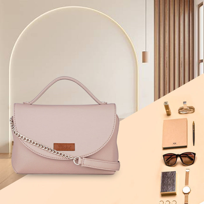 Women’s mauve vegan leather top handle crossbody sling shoulder bag-feature image