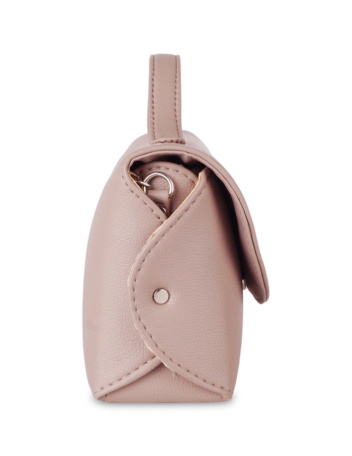 Women’s mauve vegan leather top handle crossbody sling shoulder bag-side view
