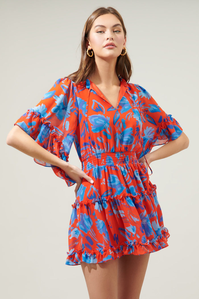 Mazie Floral Amorcito Bell Sleeve Mini Dress