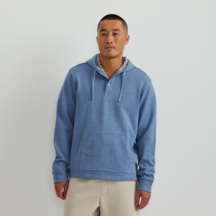 Men's Striped Hooded Pullover-Htr Blue-Regular-C1