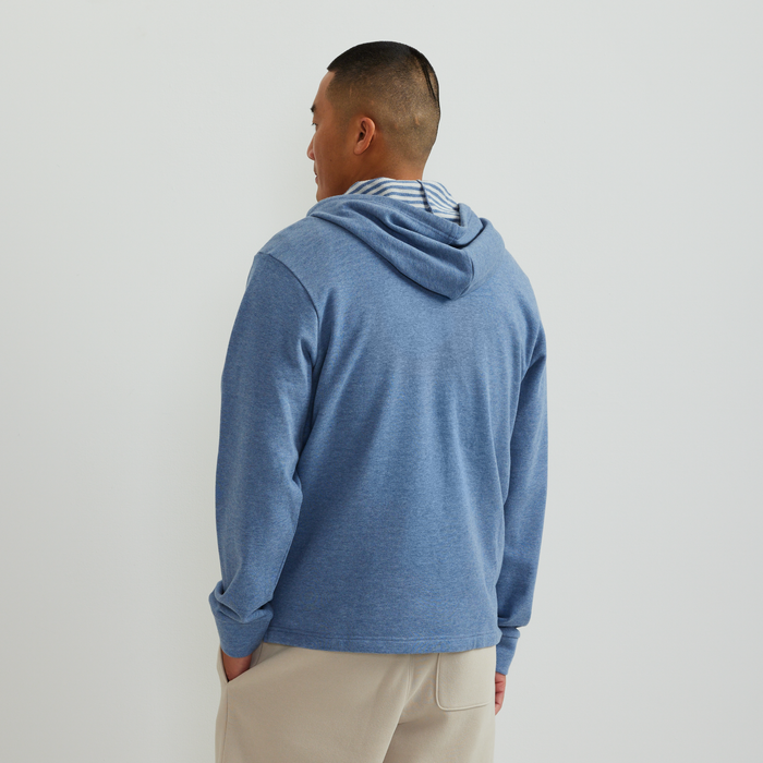Men's Striped Hooded Pullover-Htr Blue-Regular-F1