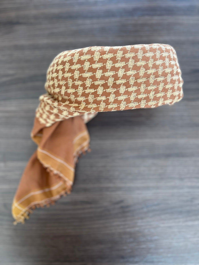 Mens Ready Made Bronze and Caramel Arab Hat Keffiyeh