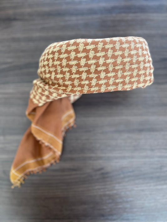 Mens Ready Made Bronze and Caramel Arab Hat Keffiyeh