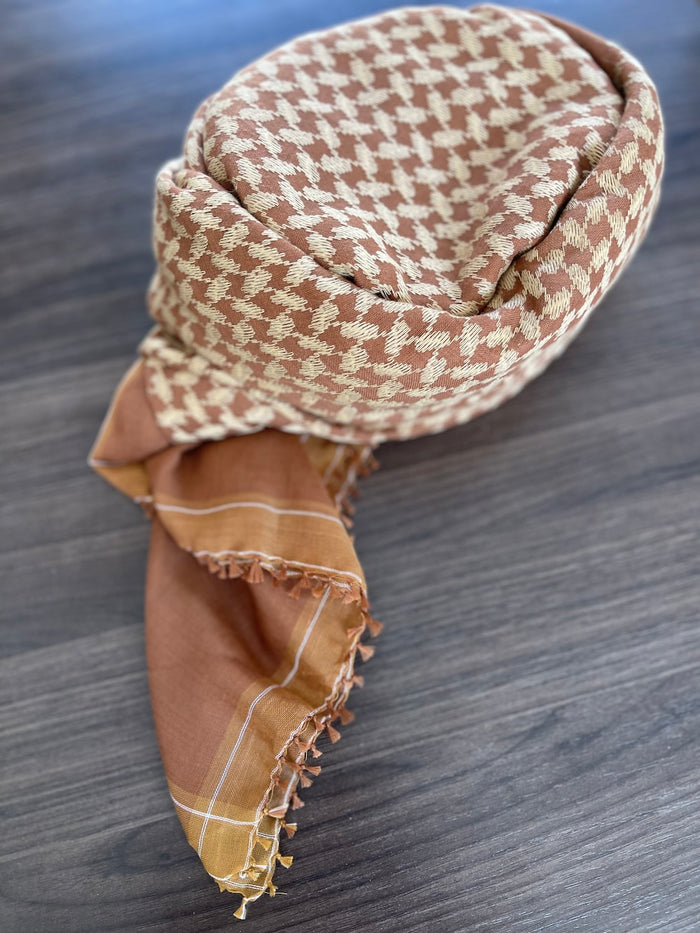Mens Ready Made Bronze and Caramel Arab Hat Keffiyeh