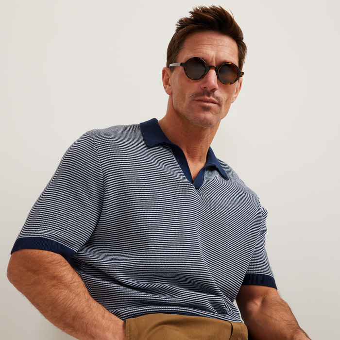 Men's SS Novelty Polo Sweater-Navy-Regular-T1