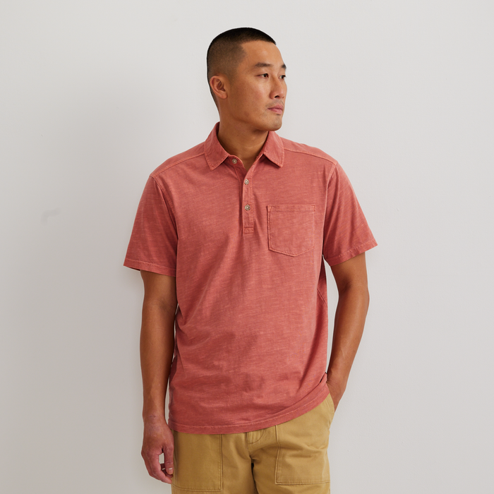 Men's Sunwashed Cotton Pocket Polo-Mineral Red-Regular-C1