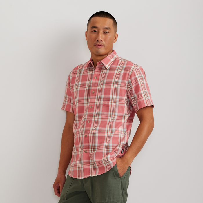 Men's Tidelands Short-Sleeve Yarn-Dyed Textured Shirt-Tangelo-Regular-C1