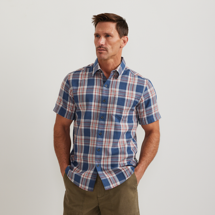 Men's Tidelands Short-Sleeve Yarn-Dyed Textured Shirt-Dusk-Regular-C1