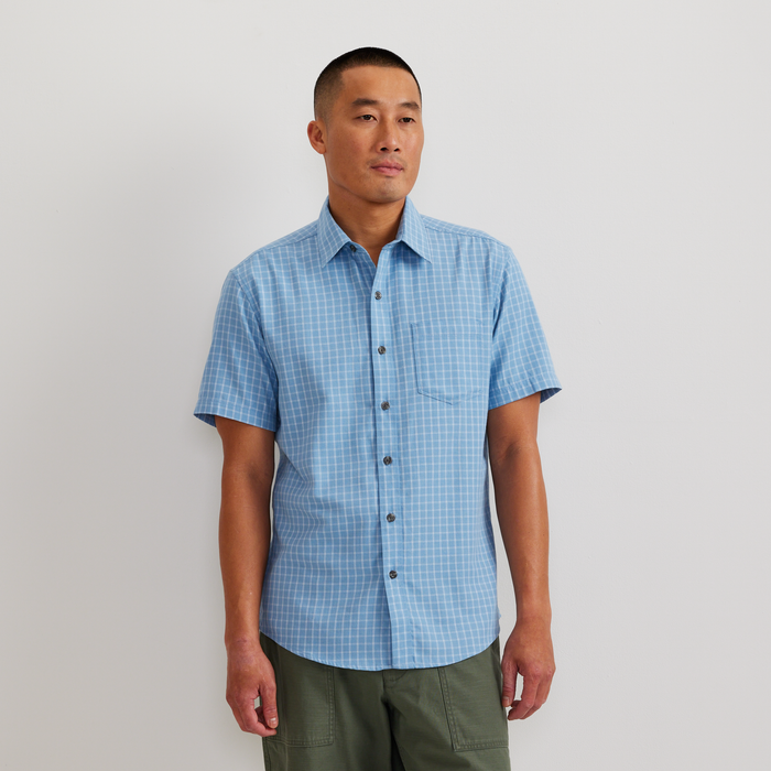 Men's Tidelands Short-Sleeve Yarn-Dyed Textured Shirt-Blue Fog-Regular-C1