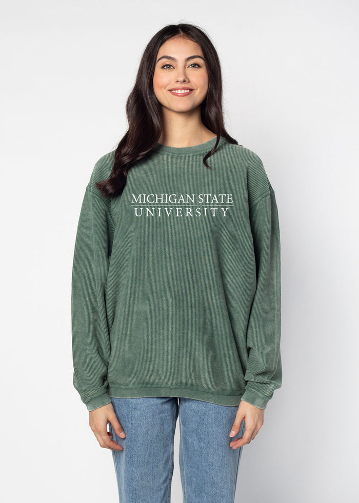 Michigan State Spartans Unisex Green Oversized Premium cotton corded fleece Sweatshirt with Super soft hand feel, vintage wash and ribbed crew neckline, cuffs, and hemline