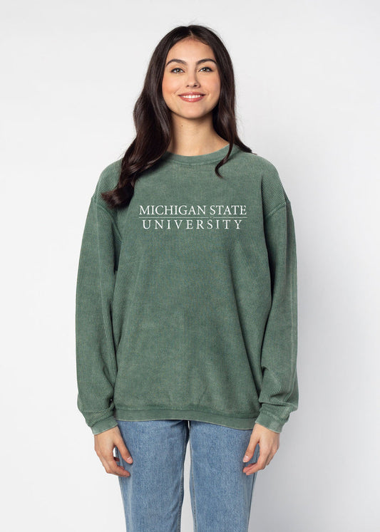 Michigan State Spartans Unisex Green Oversized Premium cotton corded fleece Sweatshirt with Super soft hand feel, vintage wash and ribbed crew neckline, cuffs, and hemline