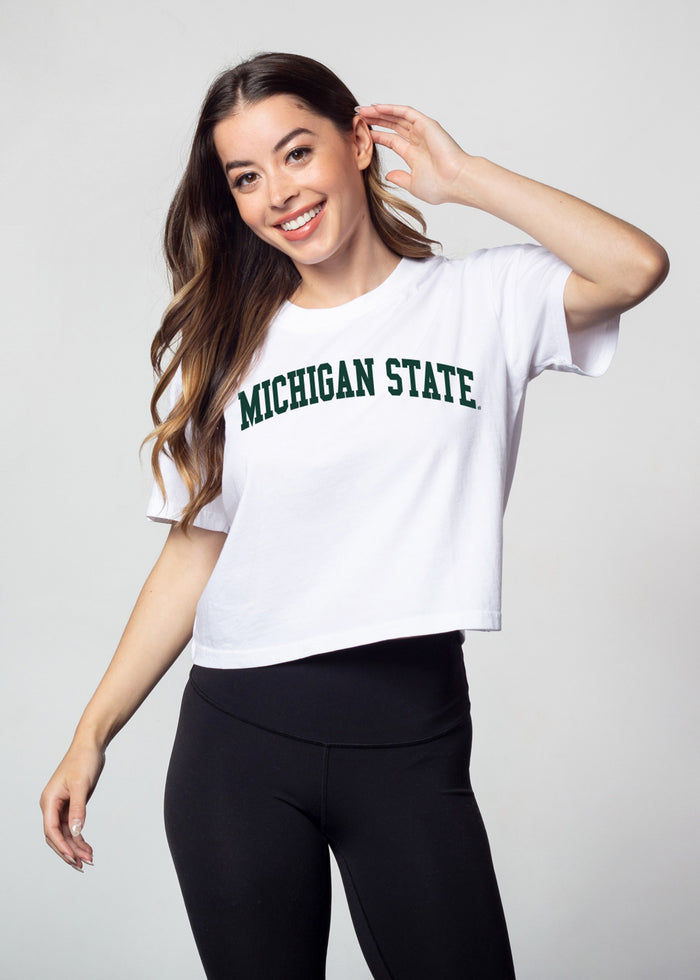Michigan State Spartans Women's White Relaxed, boxy Mineral wash T-Shirt with Crew neck and short sleeves