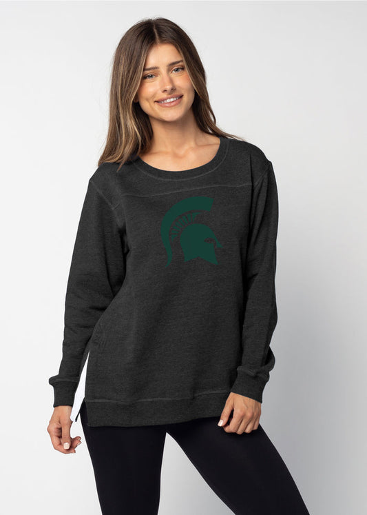 Michigan State Spartans Women's Black  Feathered fleece  with Long side slits finished with white twill tape and front yoke seam