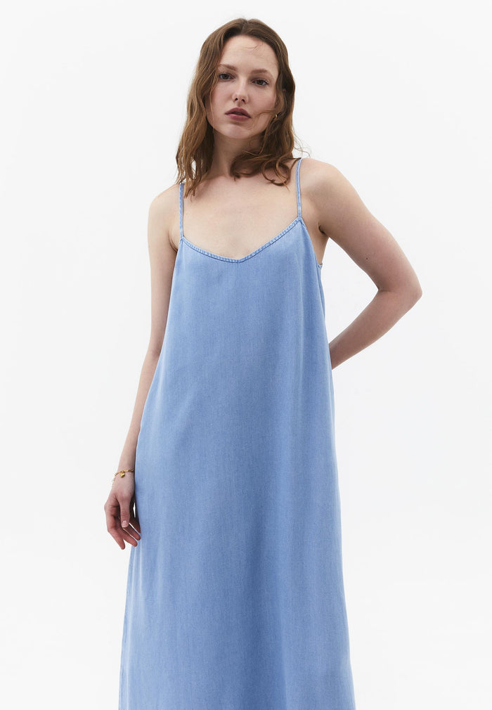 Midi Strappy A-Line Dress - LIGHT BLUE DENIM