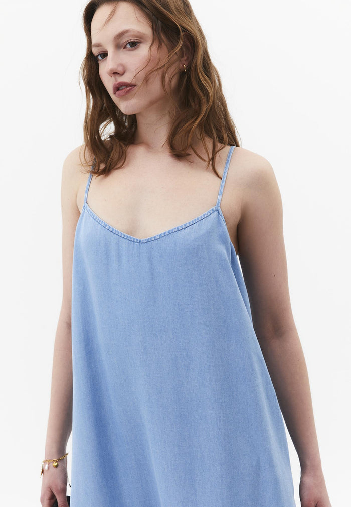 Midi Strappy A-Line Dress - LIGHT BLUE DENIM