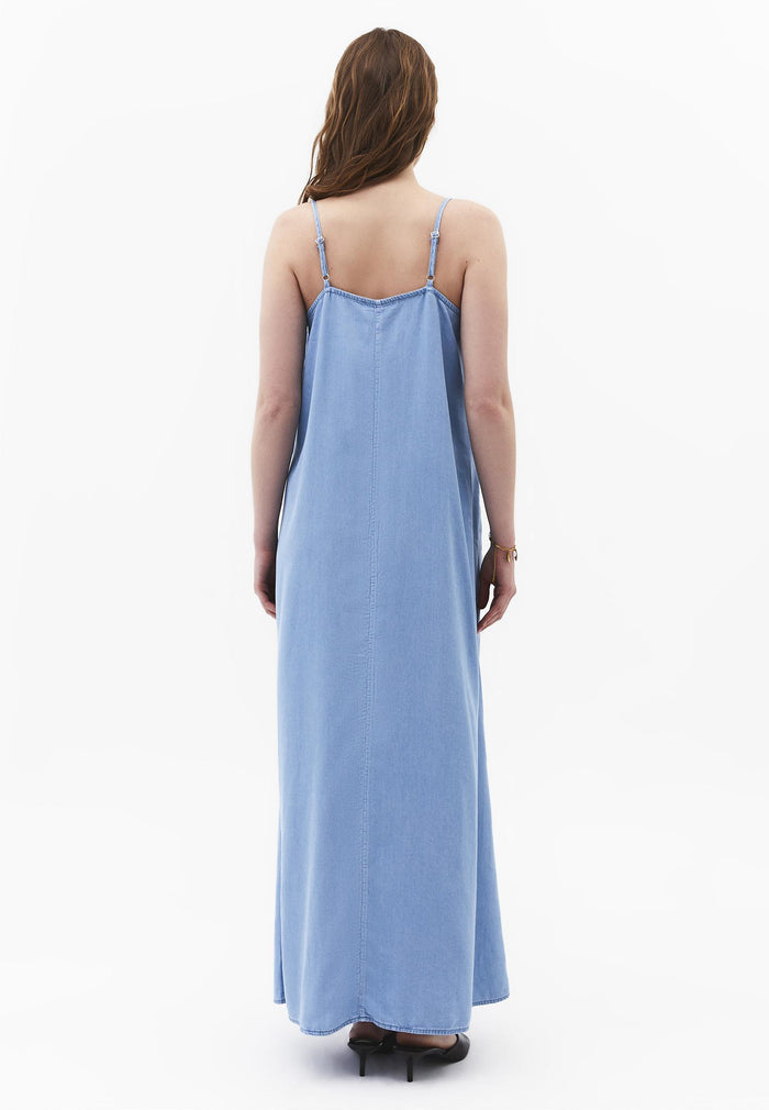 Midi Strappy A-Line Dress - LIGHT BLUE DENIM