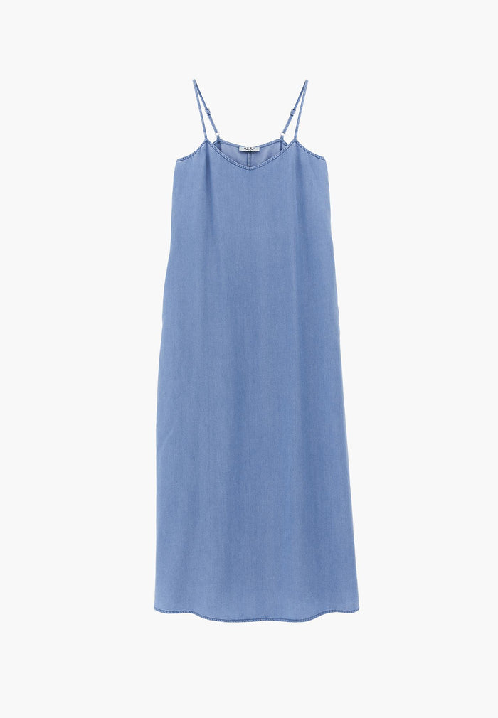 Midi Strappy A-Line Dress - LIGHT BLUE DENIM