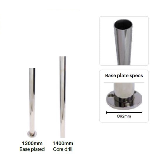 MOD50 heavy duty posts - 50.8mm round stainless steel - 2.7mm wall thickness - Various lengths