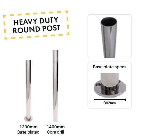 MOD50 heavy duty posts - 50.8mm round stainless steel - 2.7mm wall thickness - Various lengths - Image 1