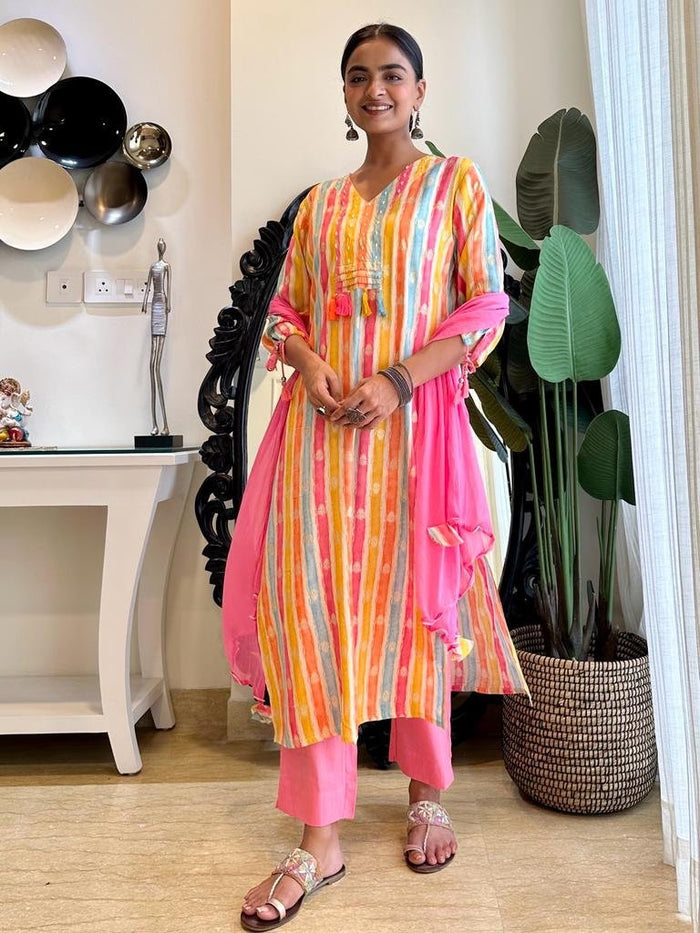 Multi Stripe Muslin Set