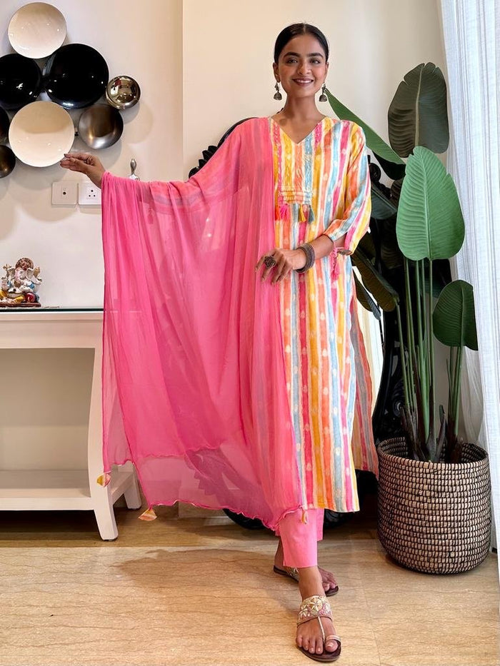 Multi Stripe Muslin Set
