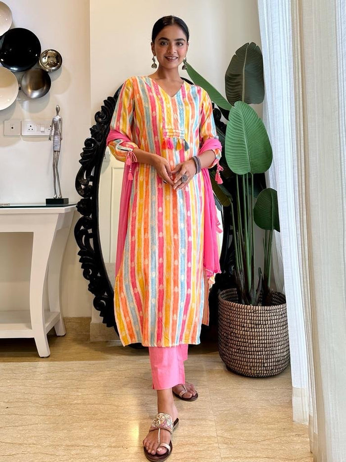 Multi Stripe Muslin Set
