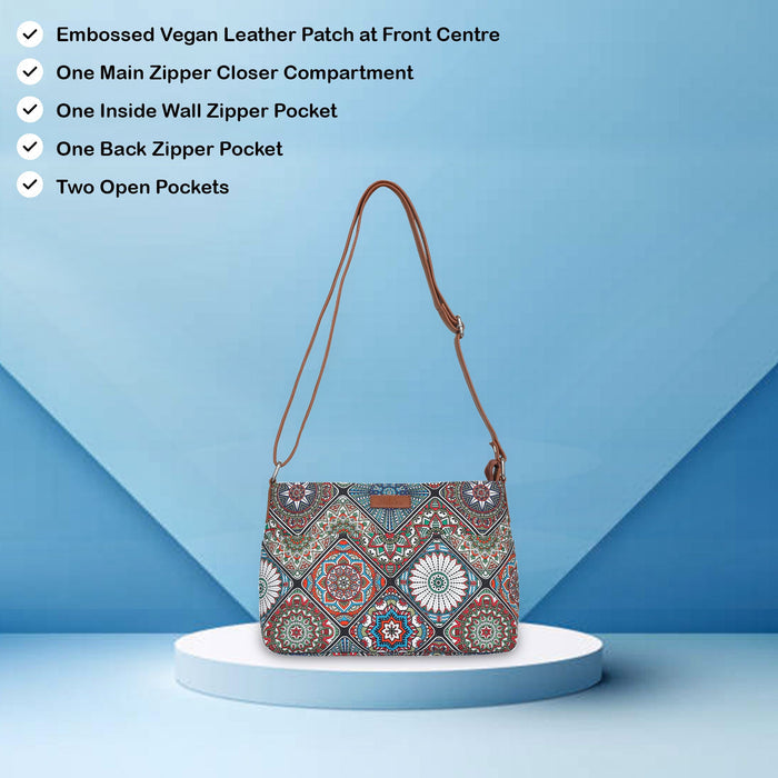 Boho multicolour printed canvas shoulder‑sling bag with soft relaxed silhouette for everyday and travel use-feature view