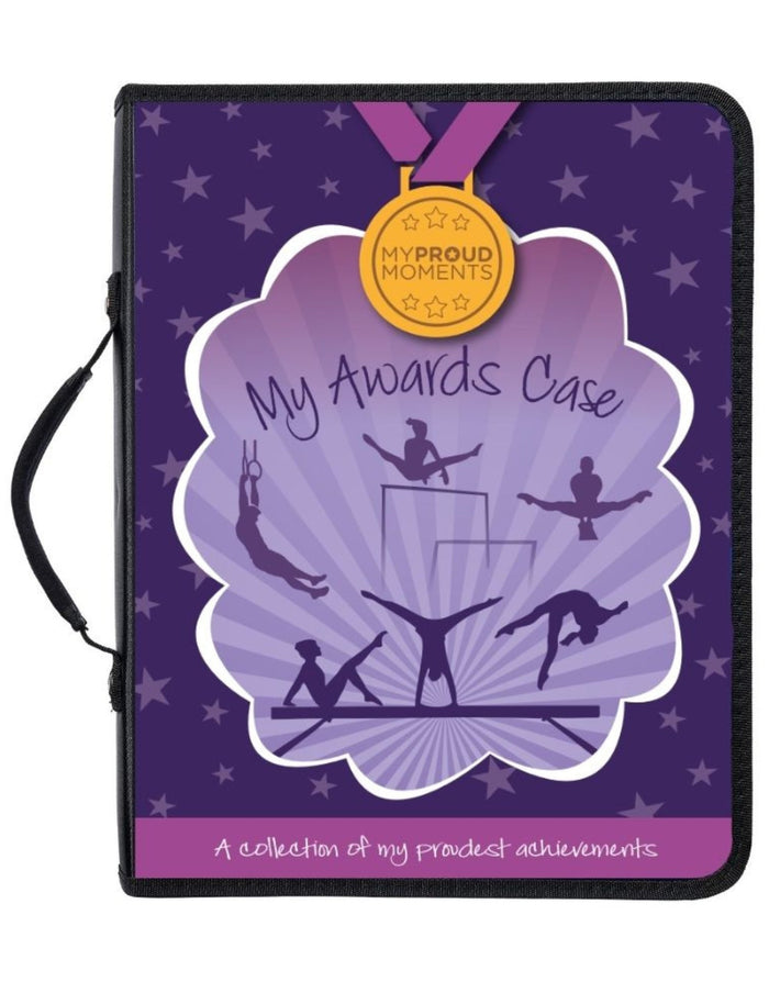 Purple Gymnastics Proud Moments Case with Gold Medal Design and Padded Carry Handle