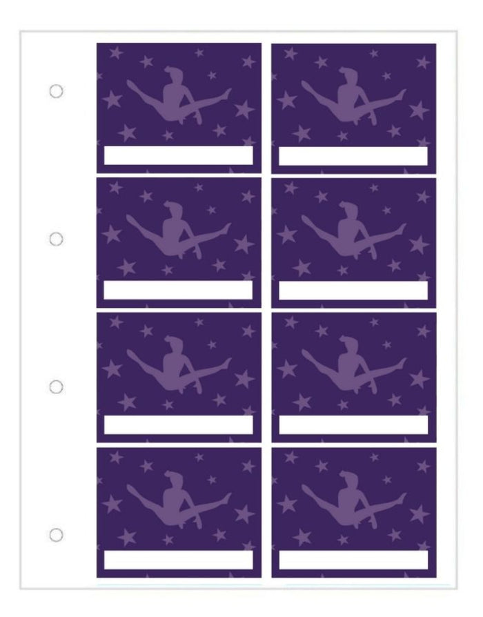 Purple gymnastics stickers with girl splits on starry backgrounds for proud moments case