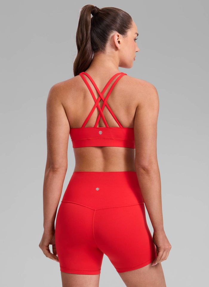 CRZ YOGA Women's Yoga Training Medium Support Nakedfeel Bra Cross Back Deep Red
