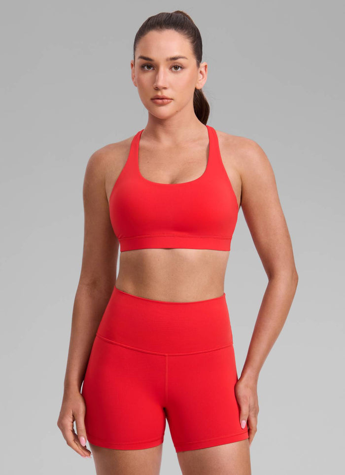 CRZ YOGA Women's Yoga Training Medium Support Nakedfeel Bra Cross Back Deep Red