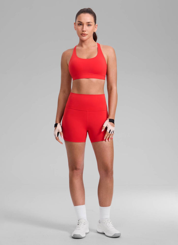 CRZ YOGA Women's Yoga Training Medium Support Nakedfeel Bra Cross Back Deep Red