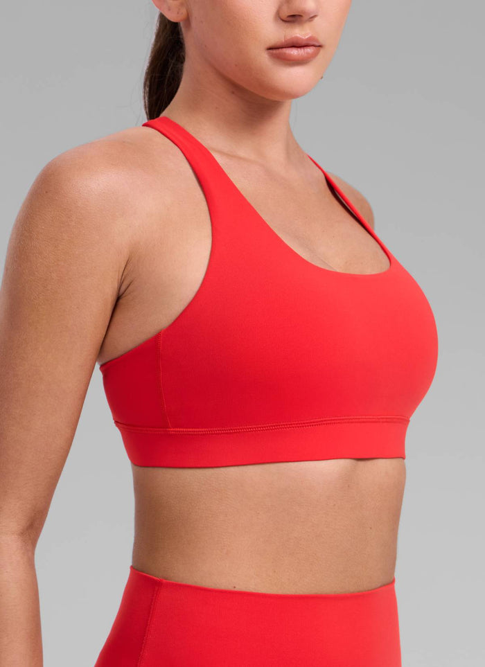 CRZ YOGA Women's Yoga Training Medium Support Nakedfeel Bra Cross Back Deep Red