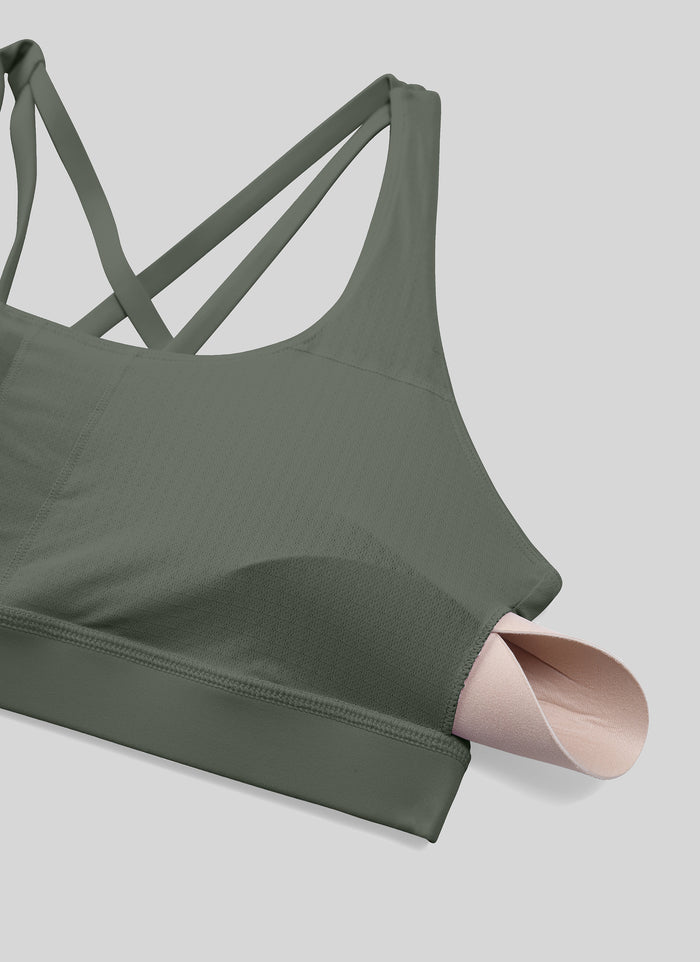 CRZ YOGA Women's Yoga Training Medium Support Nakedfeel Bra Cross Back Grey Sage