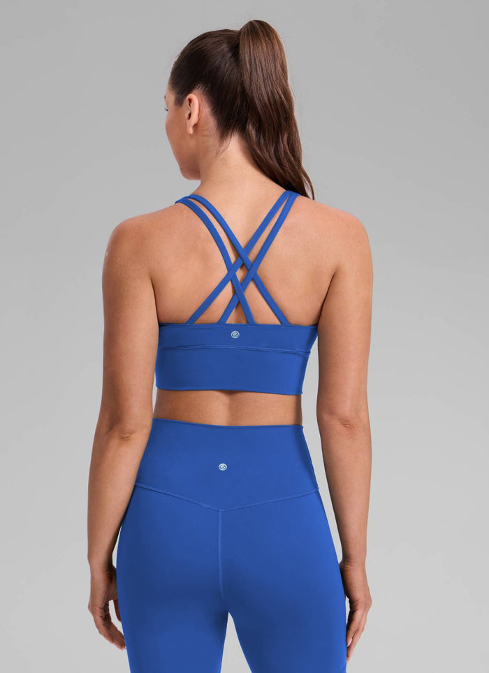 CRZ YOGA Womens Strappy Longline Nakedfeel Training Sports Bra Waves Blue