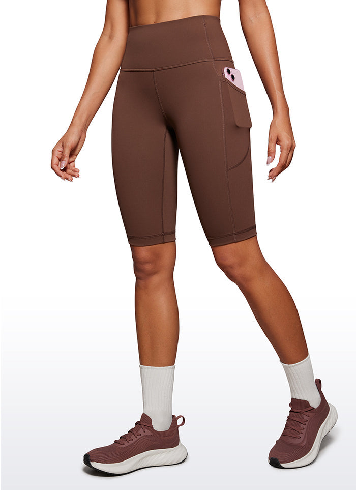 CRZ YOGA Women's Train High Rise Biker Nakedfeel Shorts Pockets 10'' Coffee Brown