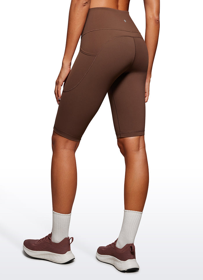 CRZ YOGA Women's Train High Rise Biker Nakedfeel Shorts Pockets 10'' Coffee Brown