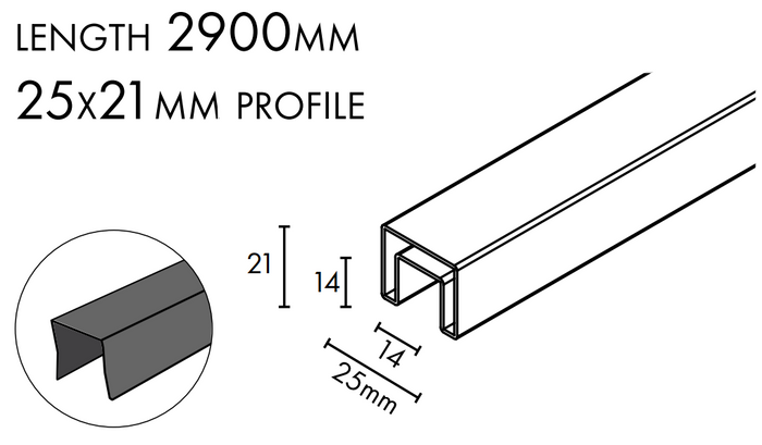 Nanorail Handrail, Stainless Steel, 25 x 21mm, Capping rail - Image 7
