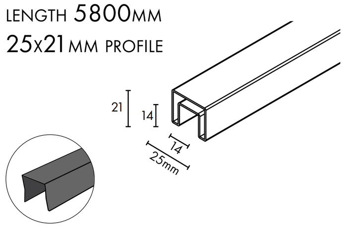 Nanorail Handrail, Stainless Steel, 25 x 21mm, Capping rail - Image 8